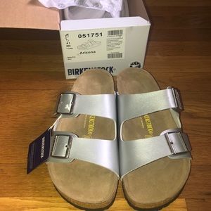 Silver two strap Birkenstock’s